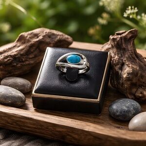 *NEW* 925 Silver Hollow Design Turquoise Ring